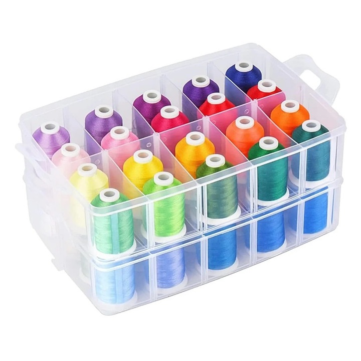 Set Ata De Brodat 40 Bobine, 500 m, Culori Brother, Cutie Depozitare