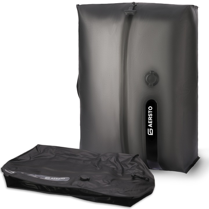 Sac de vidat 3D Aersto, 18L, Impermeabil IP68, Ideal pentru calatorii si afaceri, Material Nylon 70D, 40x30x15 cm, Negru/Negru