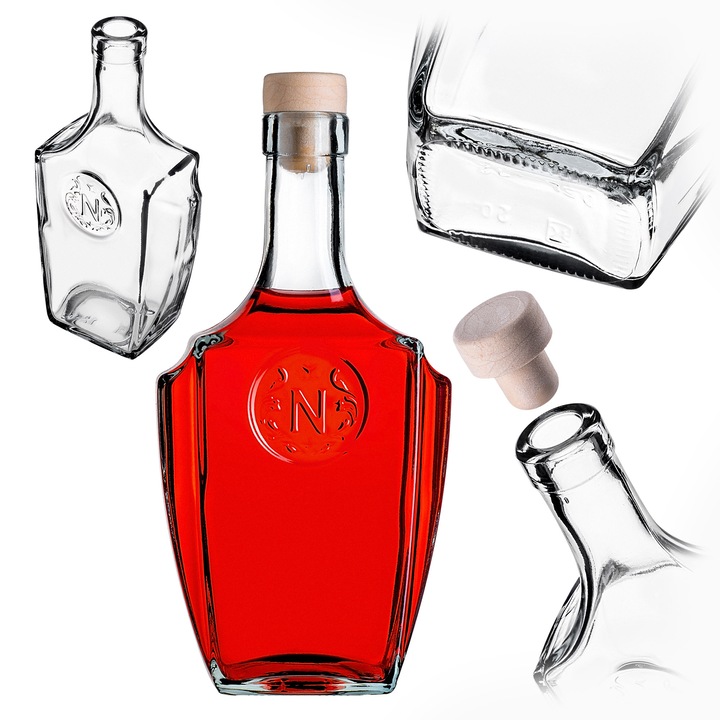 Sticla KADAX, set 50 buc, 500 ml, design patrat, capac tip ciuperca, transparent