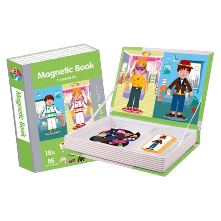 Mágneses Puzzle Tábla – Öltöztesd fel a fiút és a lányt, oktatójáték, 3+ 18 kártya, 55 kiegészítő