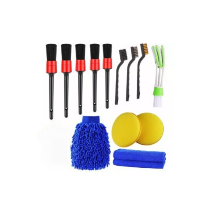 Set 13 pensule de curatare auto, pentru roti si anvelope, design flexibil, multicolor