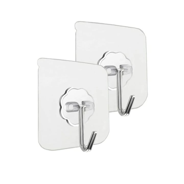 Cuier autoadeziv rotativ 180°, impermeabil, PVC si otel inoxidabil, 5.5 x 5.5 cm, transparent – organizare flexibila fara gaurire, Dactylion®