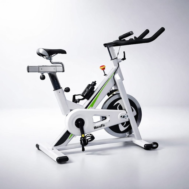 Bicicleta Spinning Housefit 8237C, Greutate Volanta 18 kg, Rezistenta Ajustabila, Greutate Maxima Utilizator 140kg, Monitor, Distanta, Viteza, Calorii, Timp, Puls