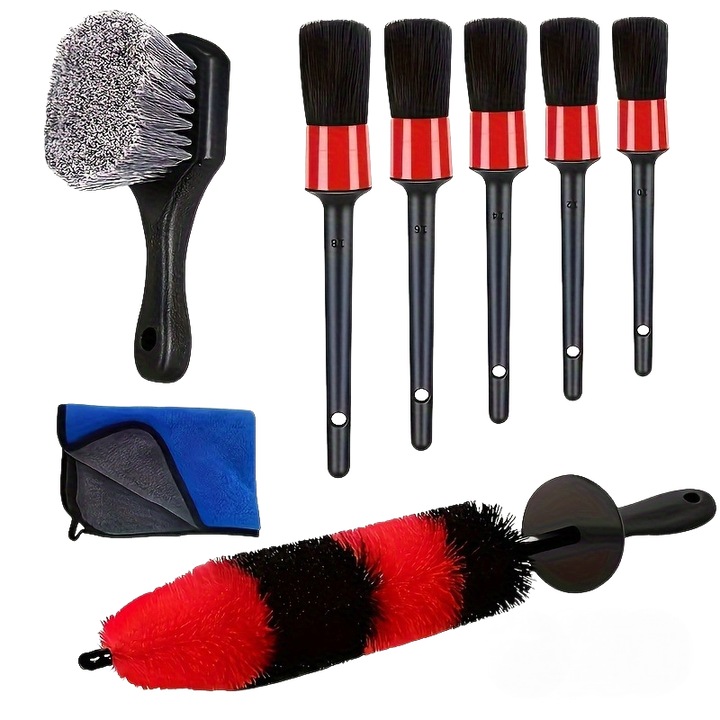 Set 8 pensule de curatare pentru roti si anvelope, pentru masini, motociclete, biciclete, design flexibil, fara metal