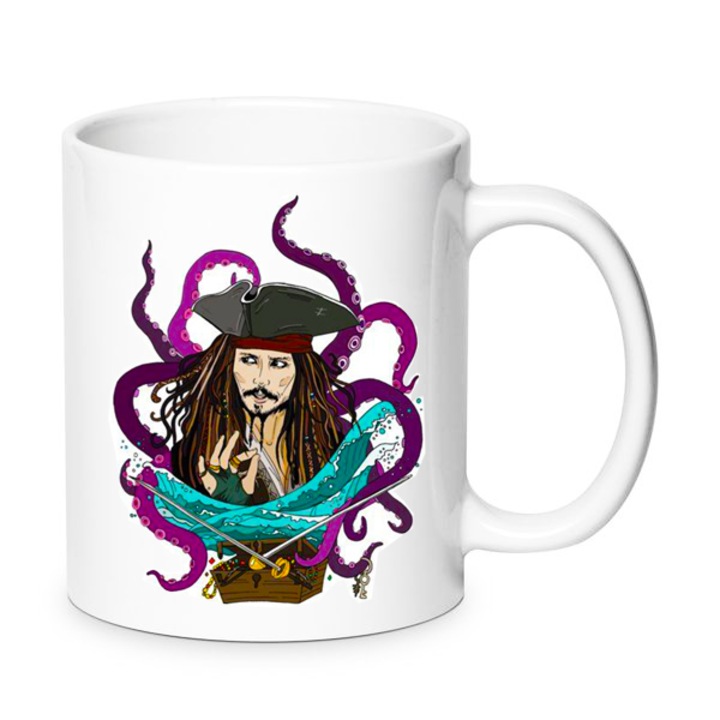 Cana ceramica Pirates of the Caribbean 330ml, design No1, alb, rezistent la masina de spalat, pentru cafea si ceai