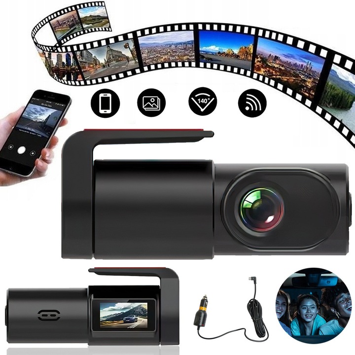 Camera Auto Frontala, Mini Camera Auto WiFi 1080P Pentru Masini, Camera Auto Cu Mini Ecran De 0 "96", Monitor De Parcare, Super Vedere Nocturna, Unghi Larg De 170°, Control Prin Aplicatie, Senzor G