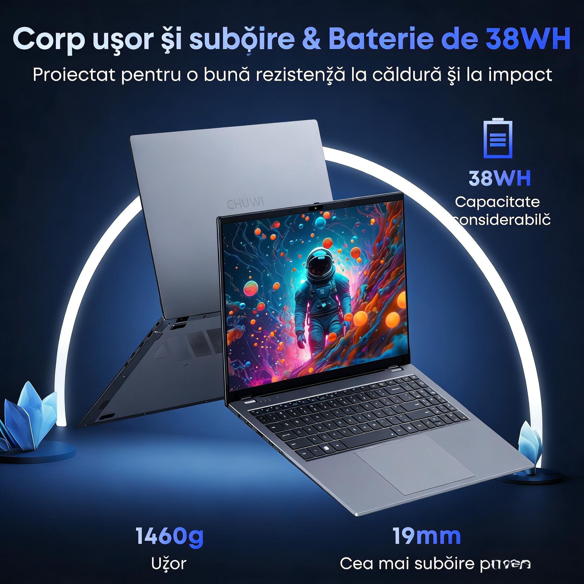 Laptop CHUWI GemiBook X Pro 14.1" FHD IPS, Intel N100, 8GB LPDDR5, SSD 256GB, Windows 11, WiFi 6, Bluetooth 5.2, Slim, Usor, Office & Studii