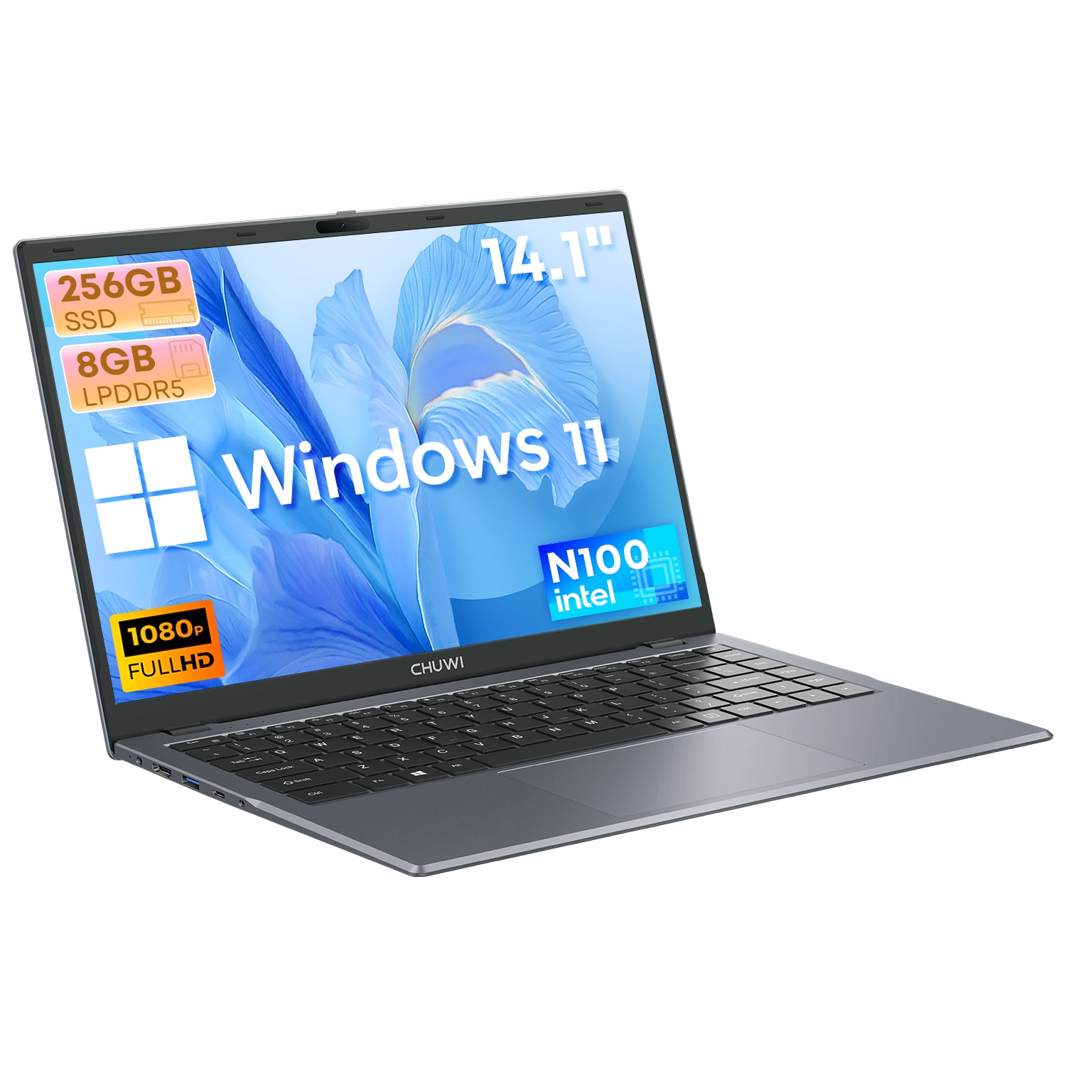 Laptop CHUWI GemiBook X Pro 14.1" FHD IPS, Intel N100, 8GB LPDDR5, SSD 256GB, Windows 11, WiFi 6, Bluetooth 5.2, Slim, Usor, Office & Studii