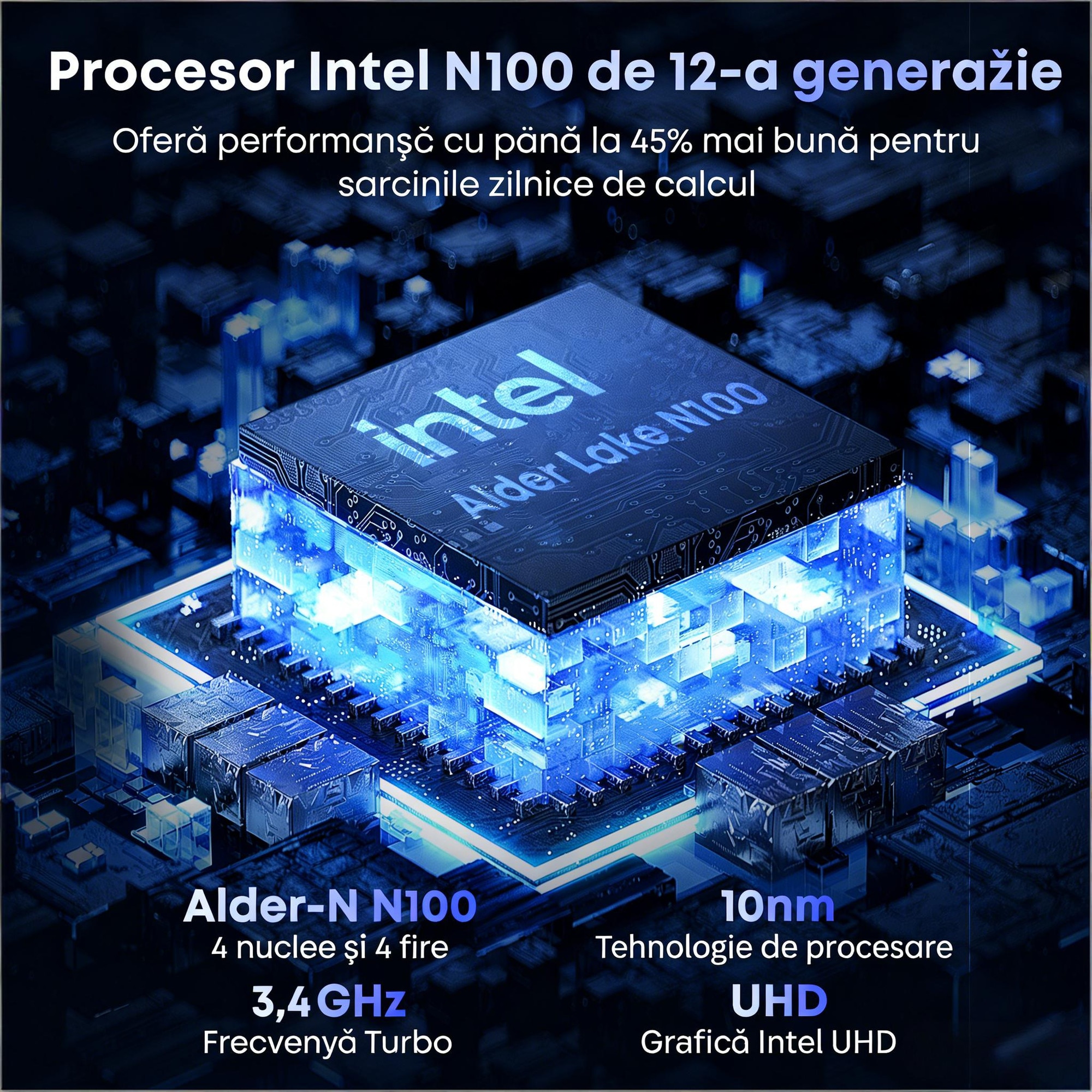 Laptop CHUWI GemiBook X Pro 14.1" FHD IPS, Intel N100, 8GB LPDDR5, SSD 256GB, Windows 11, WiFi 6, Bluetooth 5.2, Slim, Usor, Office & Studii