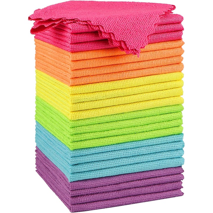 Lavete din fibre ultra-fine, set 24 bucati, absorbtie mare de apa, multicolor, 30x30cm