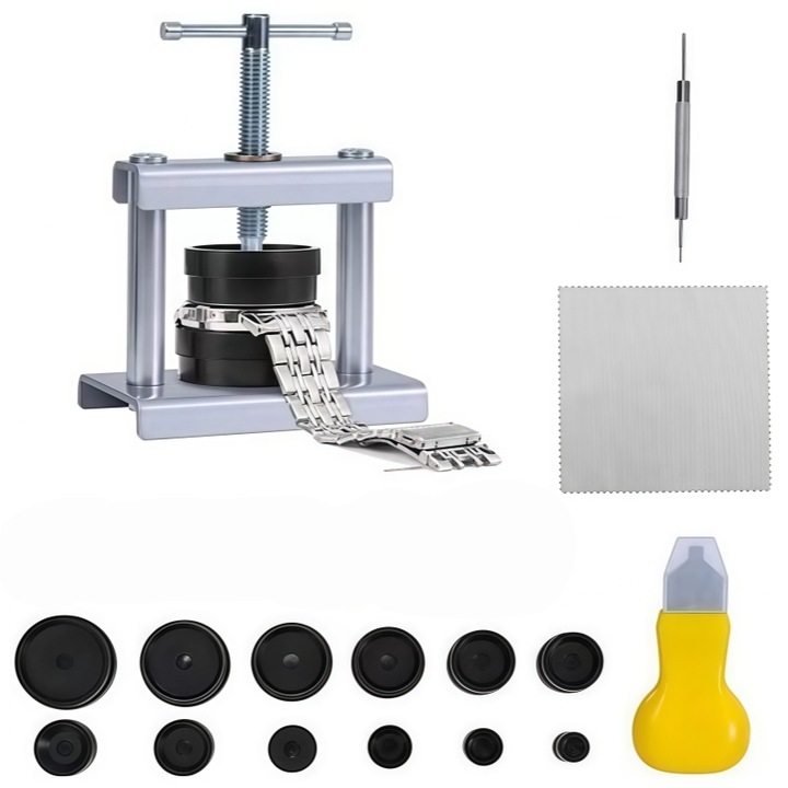 Presa capace ceasuri, ANGO, cu 12 matrite, Cerc, ajustabila, metal, Argintiu