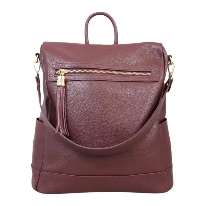 Rucsac dama Matis Atelier, piele naturala, bordeaux, 35x32x15cm