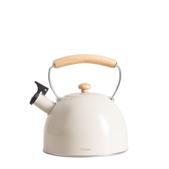 B2 HOMLA teáskanna 2,5L, fa fogantyú, bézs, 20x22cm