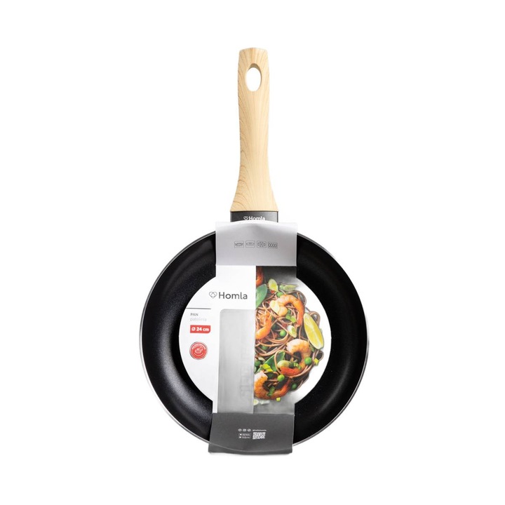 Tigaie HOMLA B2, 24 cm, non-stick, neagra, pentru toate tipurile de plite