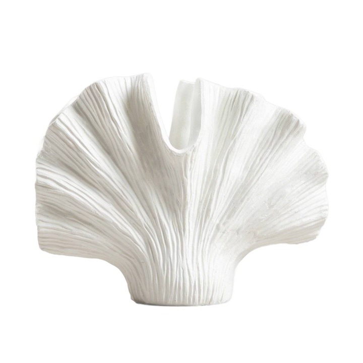 Vaza decorativa Hamptons, forma de scoica, 20x11x16cm, culoare alba
