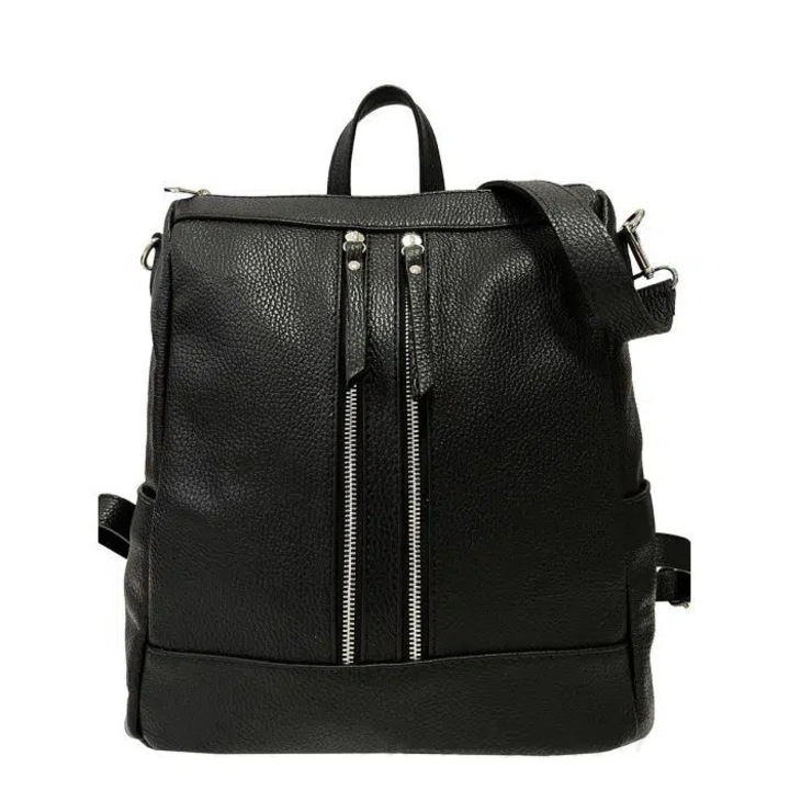 Rucsac dama, Matis Atelier, piele naturala, negru, 33x32x16cm