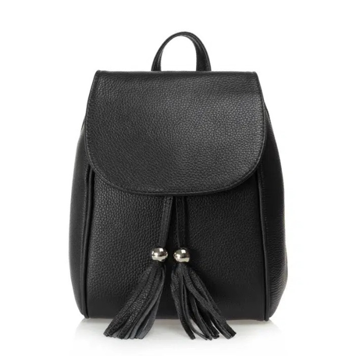 Rucsac dama, Matis Atelier, piele naturala, negru, 29x21x8cm