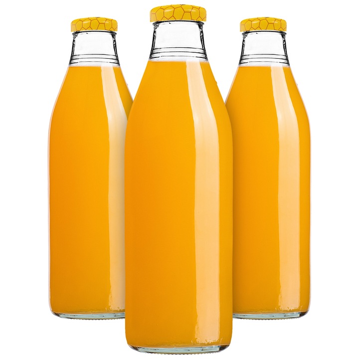 Sticla din sticla pentru sucuri KADAX, 1L, capac fi 43mm, set 3 bucati, transparent, 27x8.5cm