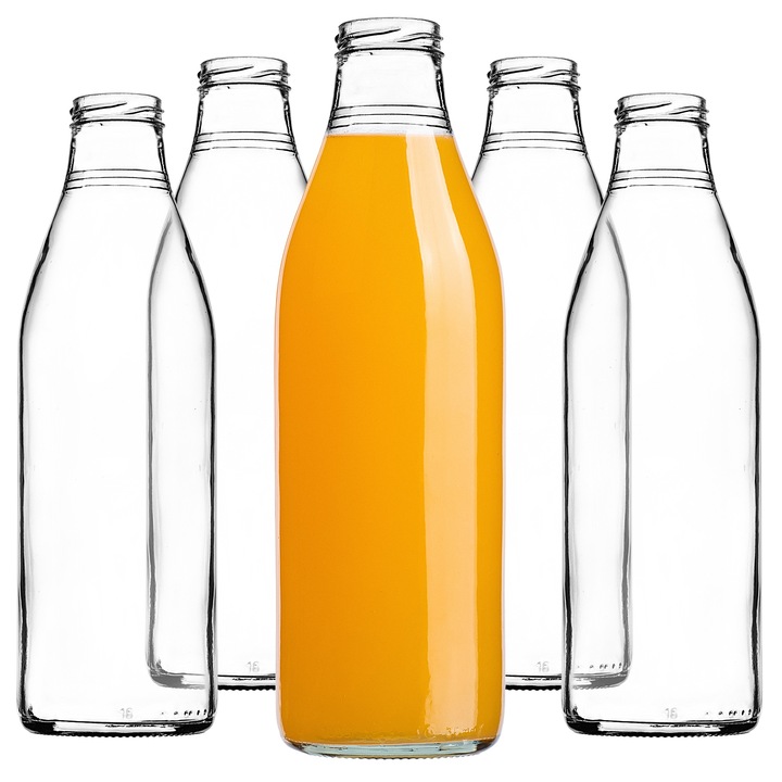 Sticla din sticla pentru sucuri KADAX, 1L, set 20 bucati, capac fi43, transparent