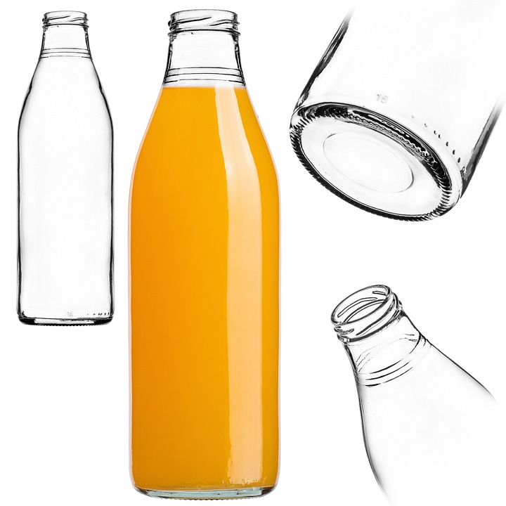 Sticla din sticla pentru sucuri KADAX, 1L, set de 3 bucati, capac fi43, transparent, 27x8,5cm