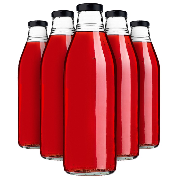 Sticla pentru sucuri KADAX 1L, transparenta, capac fi43mm, set de 5 bucati