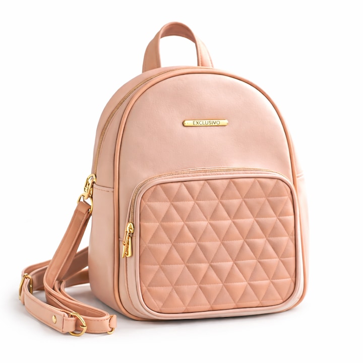 Exclusiv Rucsac Dama Fashion Roz-Bej, Compartimente Spatioase, Design Modern si Elegant