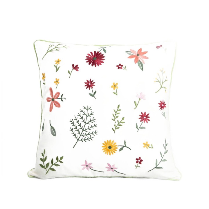 Poszewka decorativa TILA cu model floral si lama verde, 45x45 cm