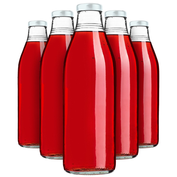 Sticla pentru sucuri KADAX, 1L, set 5 bucati, capac fi43, transparent, 27x8,5cm