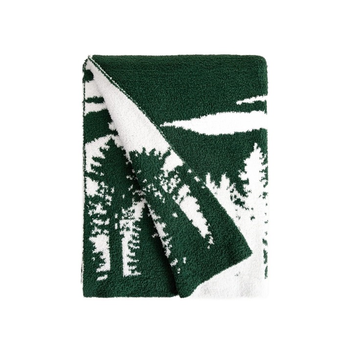 Patura PORTO, 130x170 cm, model sarbatoresc, verde-alb, material tricotat, 440 g/m2