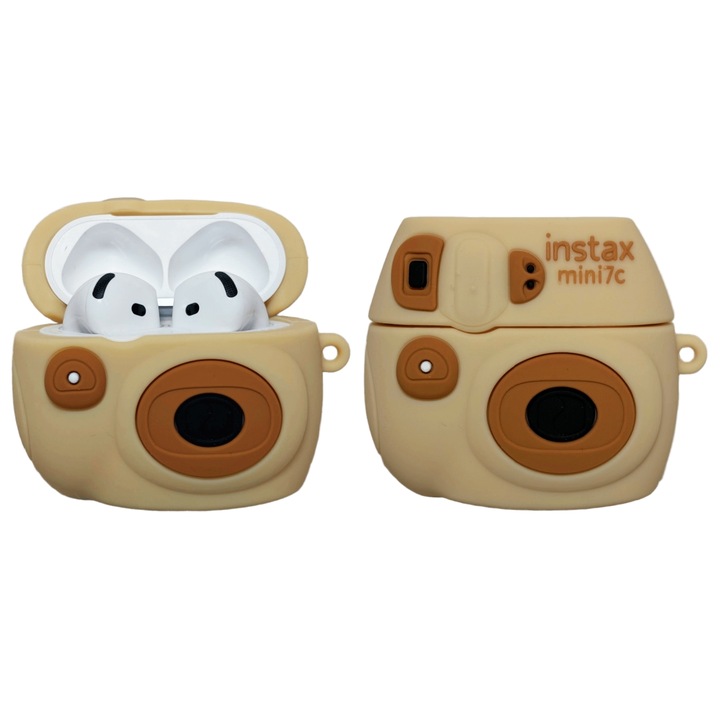 Husa protectie casti, Silicon 3D, Pentru Apple AirPods 4, Rezistent la socuri si la apa, Maro Galben