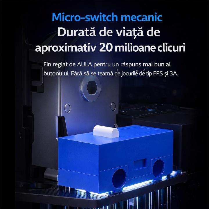 Геймърска мишка AULA SC620 черна, трирежимна (Bluetooth/2.4G/USB-C), сензор PAW3311, регулируеми DPI до 12 000 (6 стъпки), честота на запитване 1000Hz, RGB, ултралека ~67g, батерия 400mAh (зареждане USB-C)