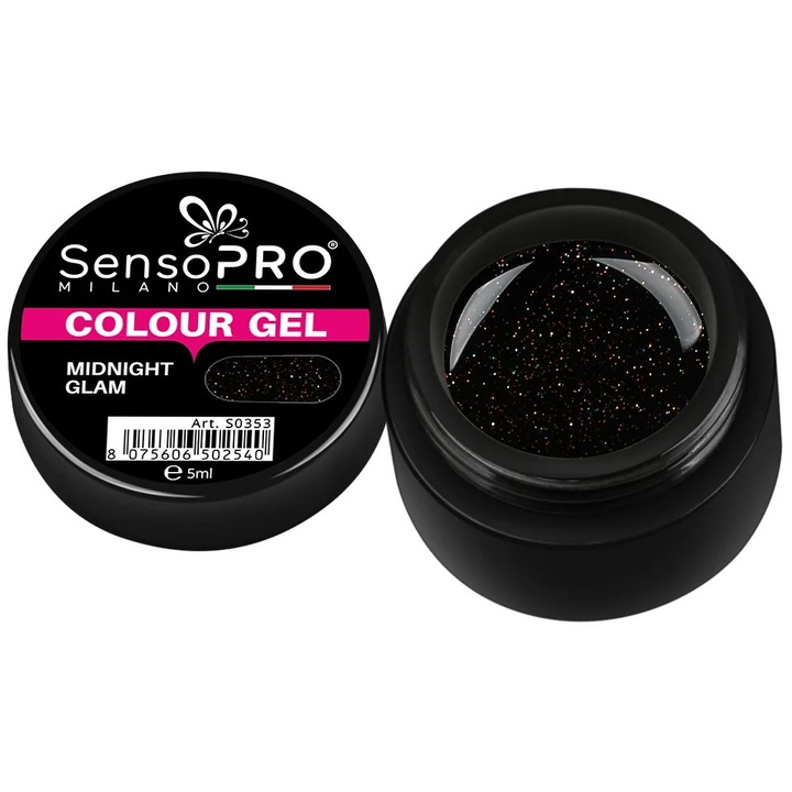Gel UV Colorat SensoPRO Milano 5ml, nuanță Midnight Glam, pigmenți intensi, vâscozitate perfectă