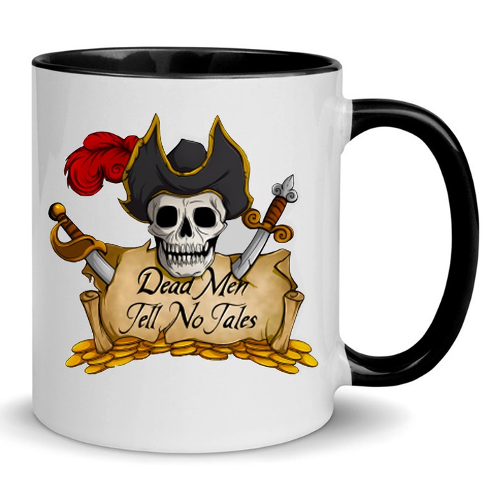 Cana ceramica Pirates of the Caribbean 330ml - editia alb-negru, design No4, rezistenta la masina de spalat, capacitate 330ml