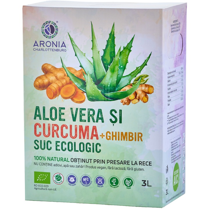 Suc de Aloe Vera, Curcuma si Ghimbir 100% Natural si Ecologic la 3 litri