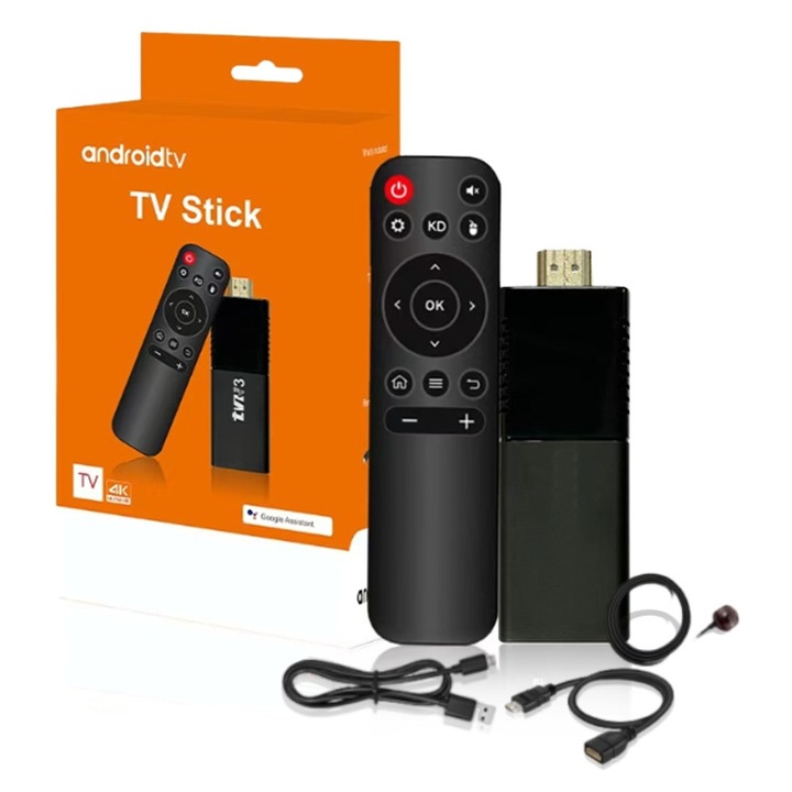 Android 4K Ultra HD TV Stick с Google Assistant, гласово дистанционно управление, HDMI и Wi-Fi интернет връзка, черен