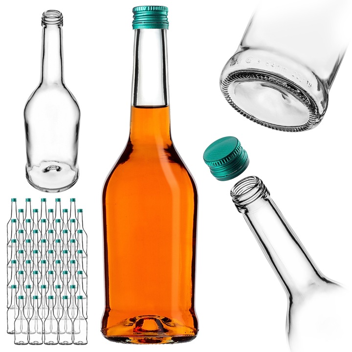 Sticla din sticla pentru bauturi, KADAX, 500ml, set de 50 bucati, transparenta, 26x7,8cm