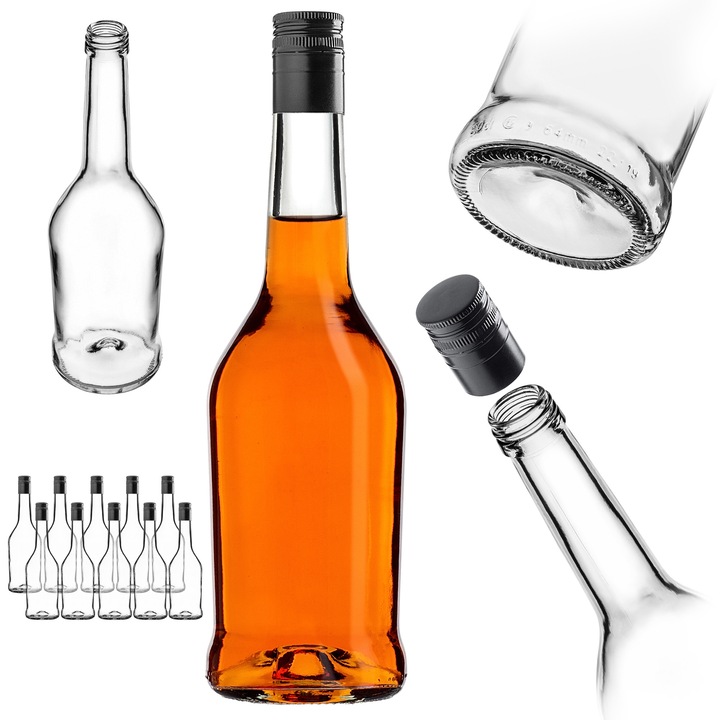 Sticla din sticla pentru bauturi, KADAX, 500ml, set de 10 bucati, transparent, 26x7,8cm