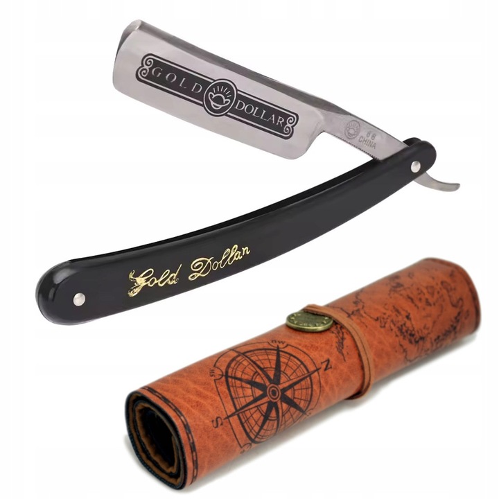 Brzytwa traditionala clasica pliabila cu etui din piele, 24,7cm, 7,5cm, 14,2cm, 2,2cm