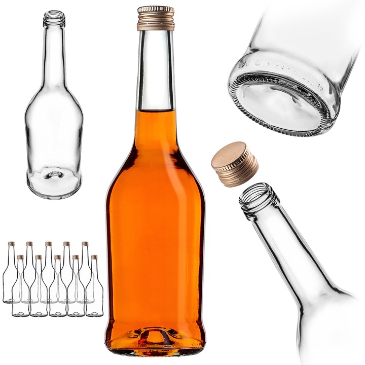 Sticla din sticla KADAX, set 10 bucati, 500ml, transparenta, capac metalic