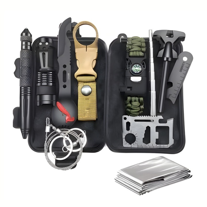 Set kit supravietuire 18 în 1, Cribeau, unelte multifunctionale, compact, impermeabil, 20x12x7cm