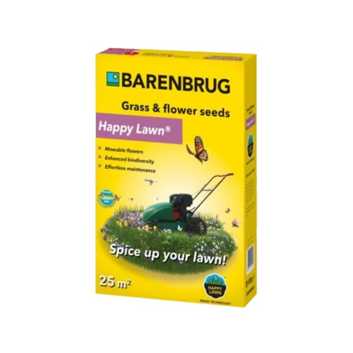 Semințe gazon Barenbrug Happy Lawn, 0.5 kg, flori cosibile, rezistent la secetă