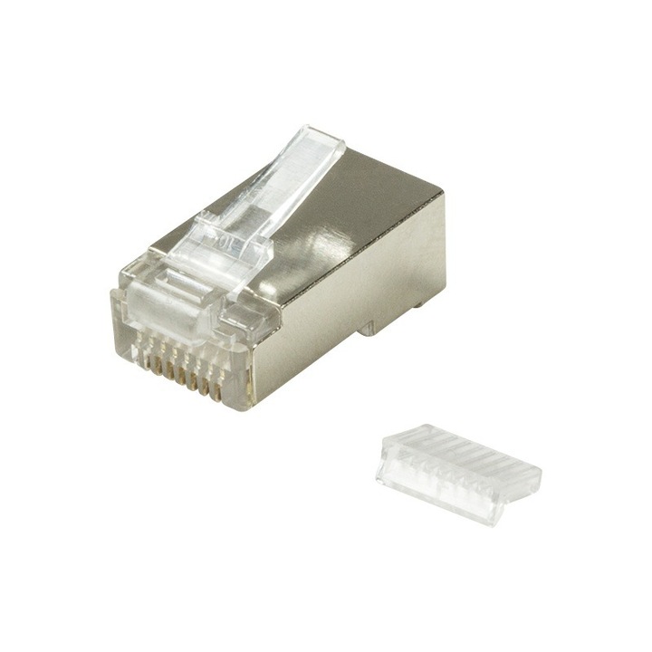 Mufă RJ45 ecranată, PCS, compatibilă cu cabluri FTP/SFTP, Ghidaj Cat5e/Cat6/Cat6a