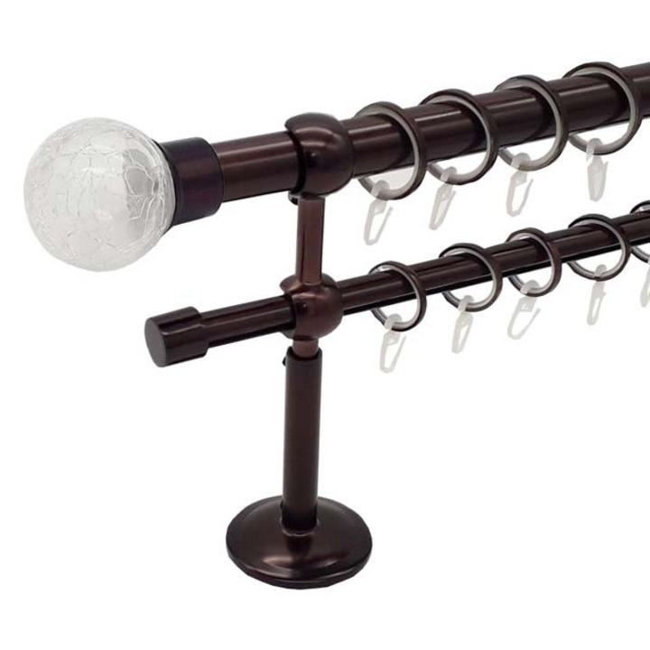 Метална двойна релса за пердета и завеси 25/16 мм ANGLIA, цвят шоколад, 300 см, накрайници BIRMINGHAM