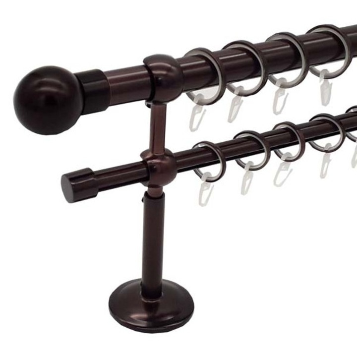 Метална двойна релса за пердета и завеси 25/16 мм АНГЛИЯ, шоколад, 240 см, накрайници SHEFFIELD