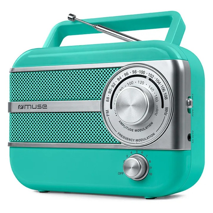 Radio portabil retro Muse M-056 AG, FM/MW, Verde