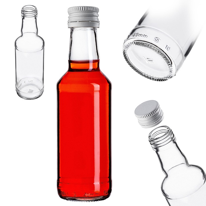 Sticla Monopol KADAX, 200ml, design elegant, sticla transparenta, capac alb