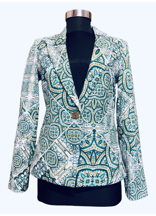 Sacou elegant cu motive mozaic, perfect pentru office si primavara, Verde