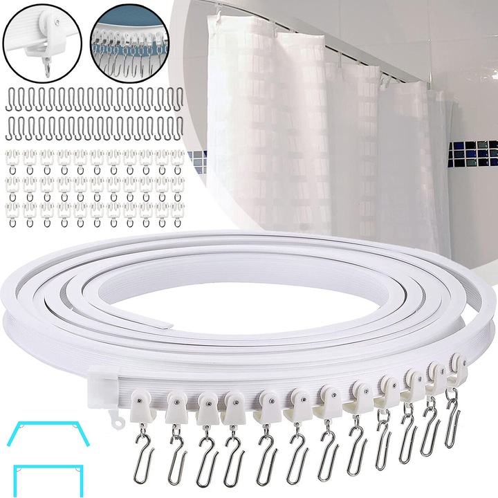 Sina flexibilă CHOOLY pentru perdele de tavan, set complet, 5m, PVC nanosintetic si otel moale, montare pe tavan curbate