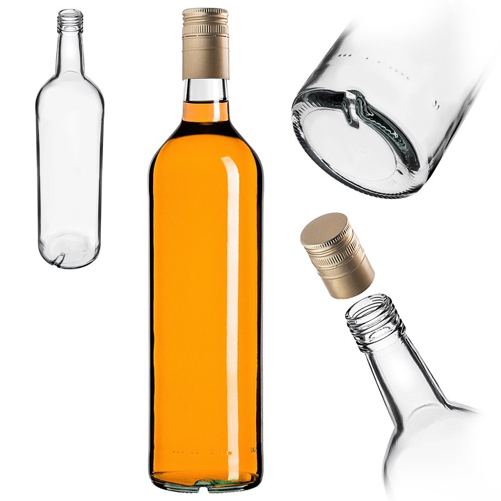 Sticla Monopol KADAX, 1000ml, design elegant, sticla transparenta, capac colorat