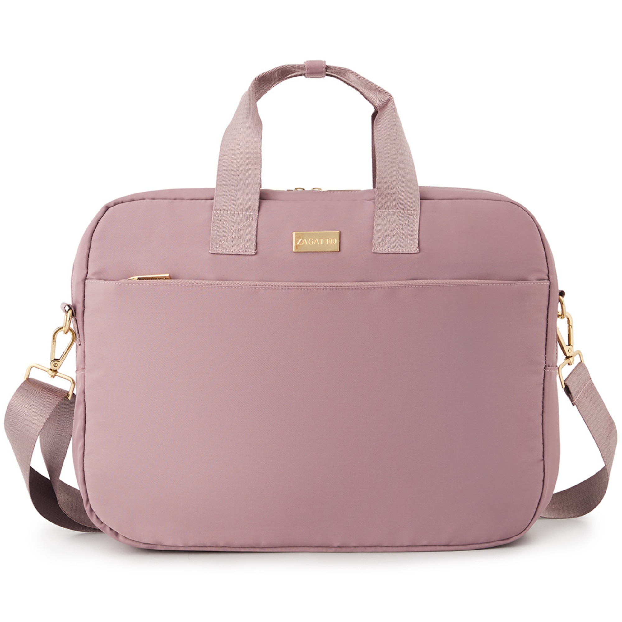 Geanta laptop dama 15.6 inch, Zagatto®, Roz, Dimensiuni 40x8x30 cm, Rezistenta la apa, Atasabila la troler, Eleganta, Business, Curea de umar reglabila si detasabila, Buzunar frontal cu fermoar, Pentru notebook, Compatibila Macbook Pro, Air ZG1080